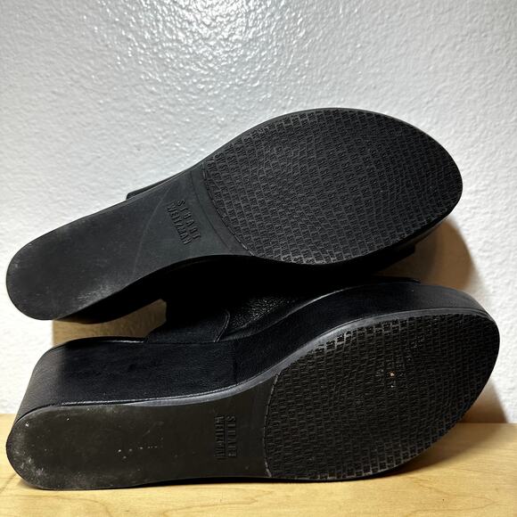 Stuart Weitzman Muletrain Wedge Sandals Leather Platform Wide Strap Black 9M - Picture 8 of 8